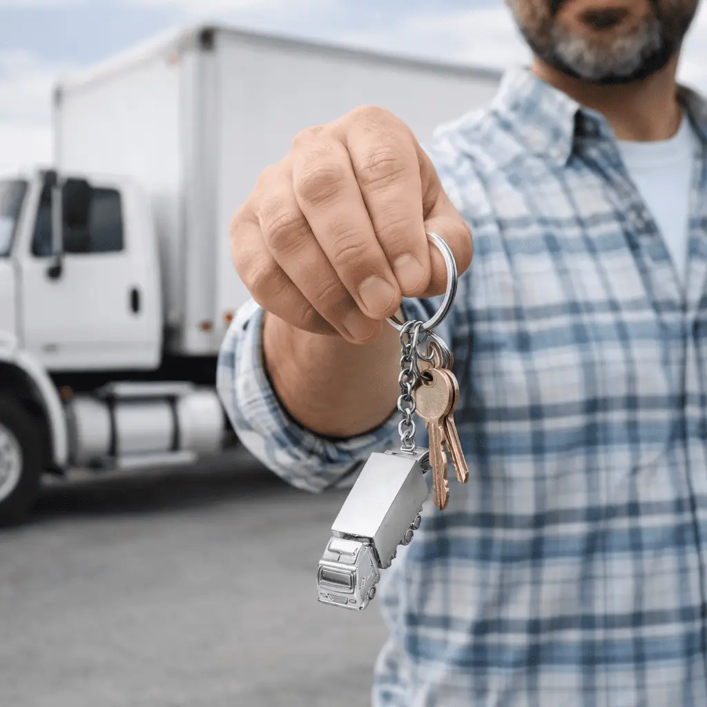 Llave en mano junto al camión.webp
